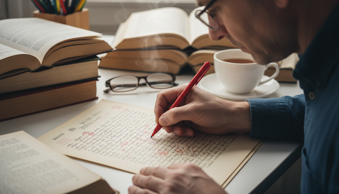 Hình ảnh sửa chữa bản thảo thể hiện sự chỉnh chu và tâm huyết với tác phẩm. - Viết truyện hấp dẫn: Khám phá ngay 7 bí quyết vàng [2024]