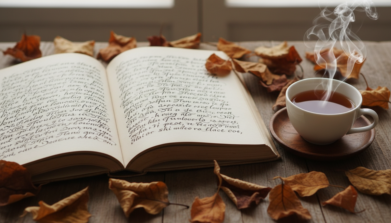 Hình ảnh trang sách và tách trà thể hiện sự tĩnh lặng và cảm hứng trong quá trình viết truyện. - Viết truyện hấp dẫn: Khám phá ngay 7 bí quyết vàng [2024]